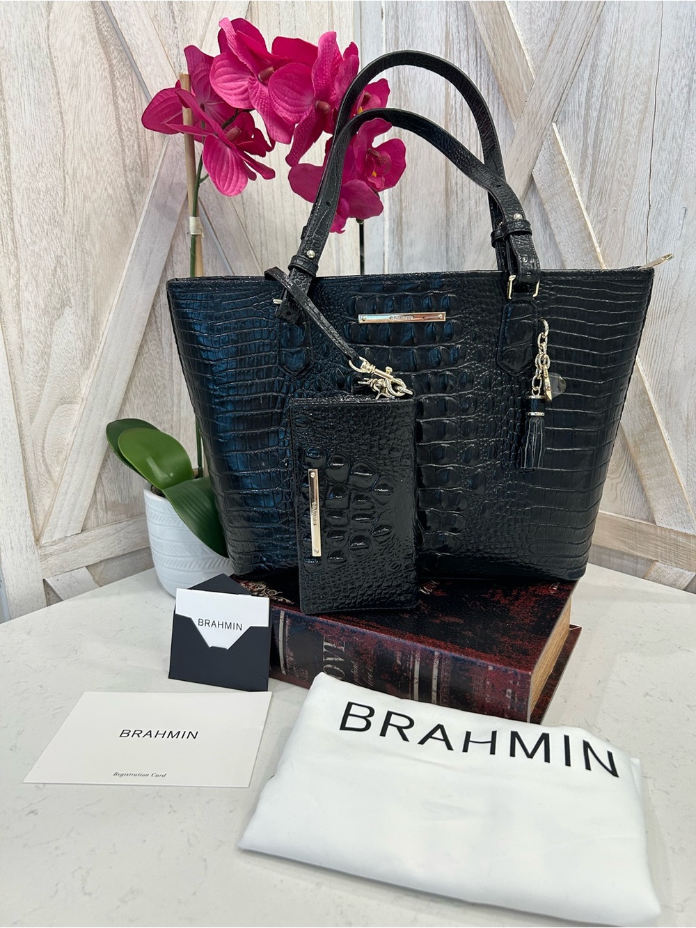 Brahmin Black Melbourne (Medium)with Matching Debra Wallet
